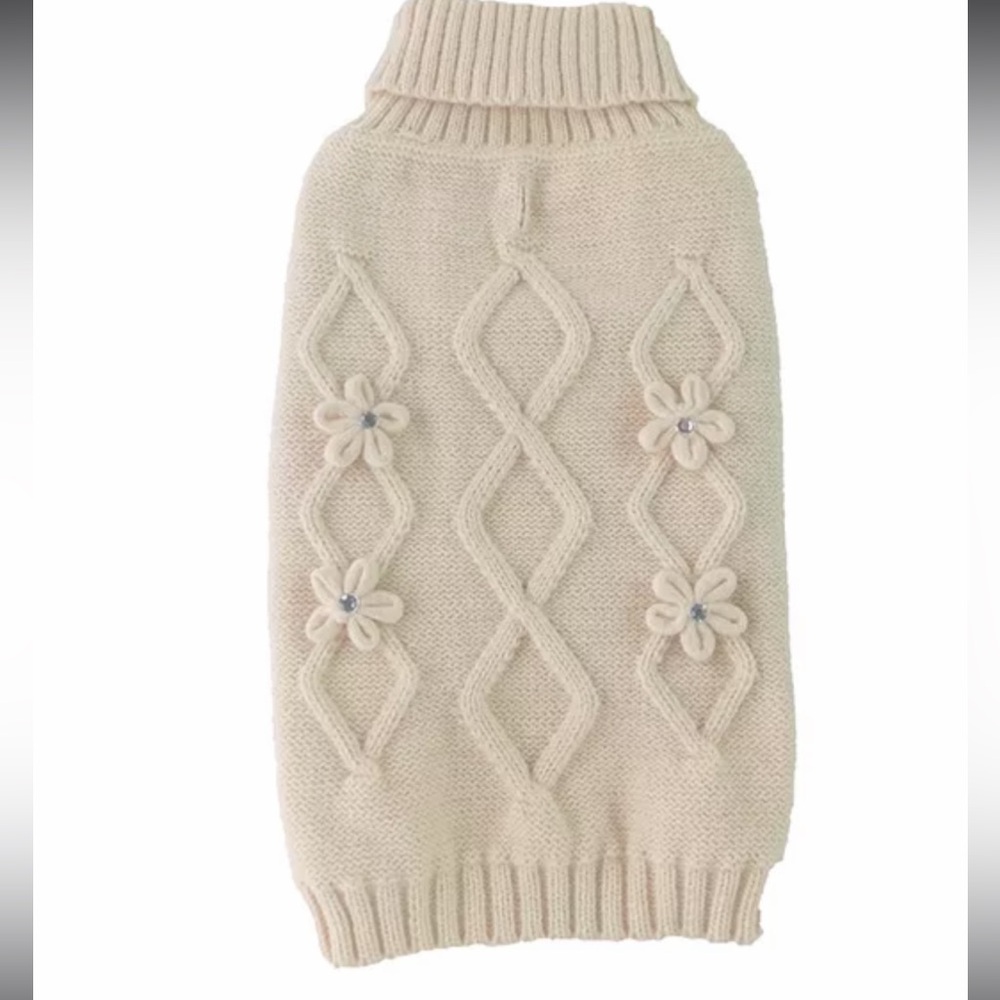 Pet Tan Jeweled Chunky Cable Knit Turtleneck Sweater